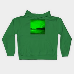 Ghostly Green Santa Monica Pier Kids Hoodie